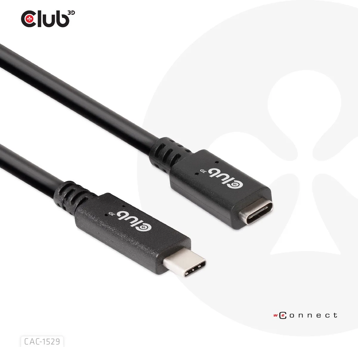 USB-C® Kabel USB 3.2 Gen1 USB-C® Stecker, USB-C® Buchse 1.00 m Schwarz CAC-1531 von Club 3D in Schwarz – Produktfoto