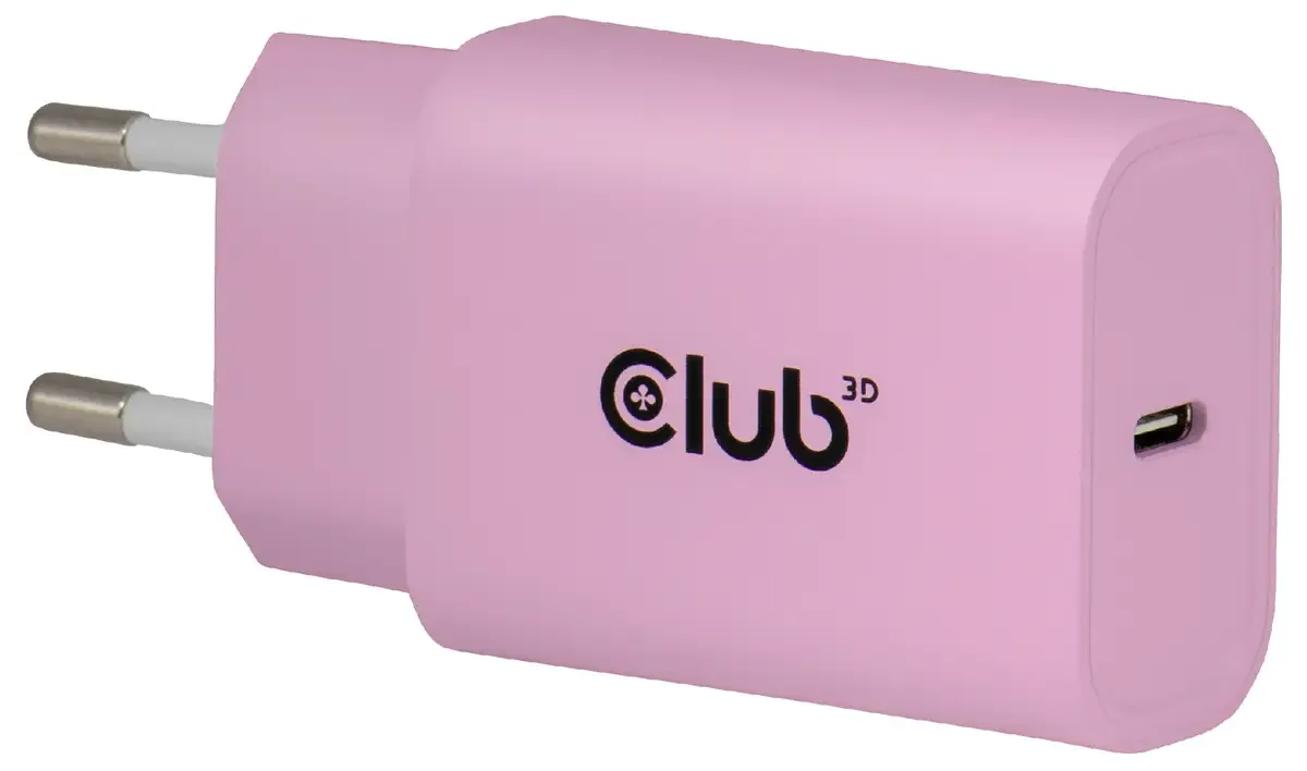 CAC-3021 USB-oplader 30 W USB-C stekker USB PD 3.0 Binnen van Club 3D in Roze – productfoto