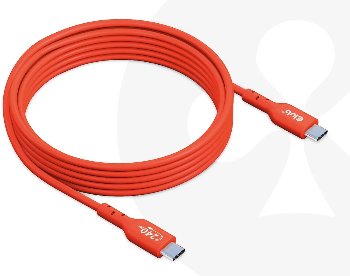 USB-C® USB-IF Certified Kabel, Data 480Mb, PD 240W(48V/5A) EPR M/M 2m/6.56ft by Club 3D in Red – product photo