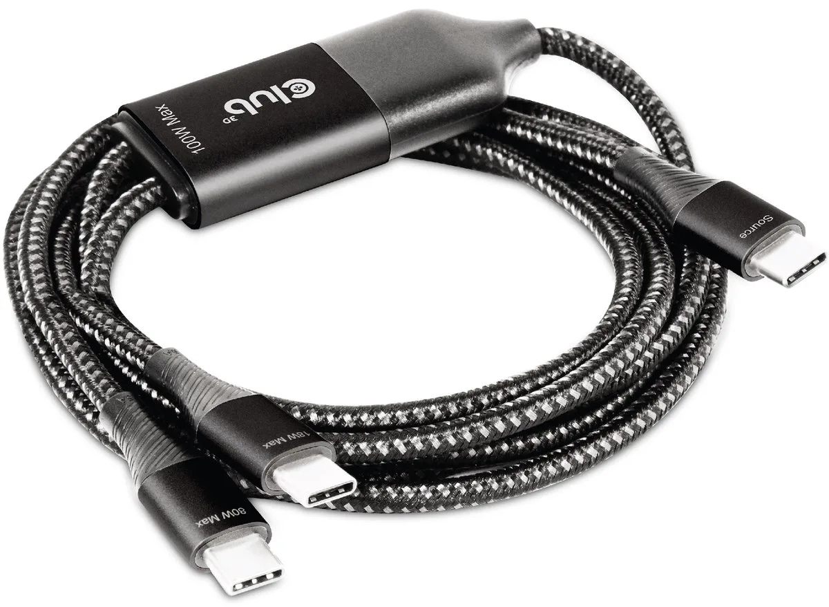 USB Type-C. Y charging kabel ( PPS ) to 2x USB Type-C max. 100W. 1.83m/6ft M/M by Club 3D in Black – product photo
