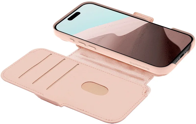 Bookcase hoesje geschikt voor iPhone 17 Air - Effen - Kunstleer - 2in1 Magnetisch Uitneembaar Design by dbramante1928 in Pink – product photo