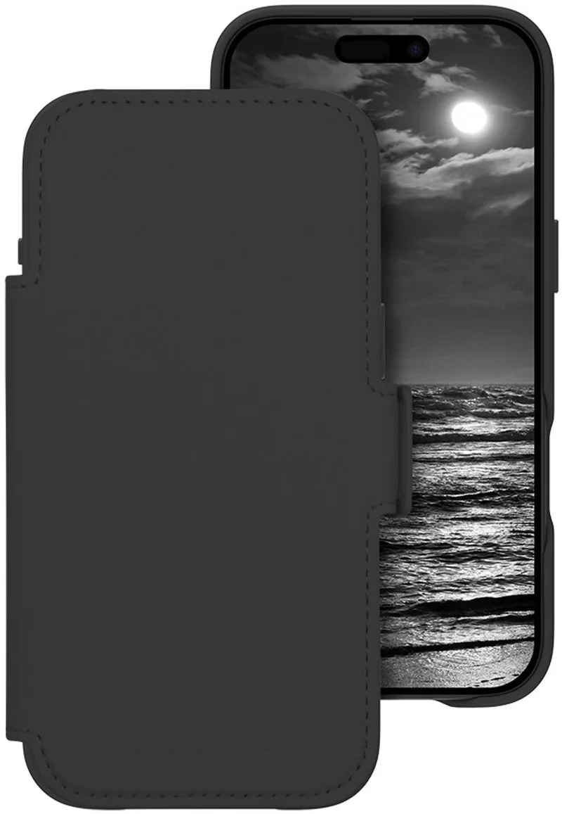 Bookcase hoesje geschikt voor iPhone 17 Air - Effen - Kunstleer - 2in1 Magnetisch Uitneembaar Design by dbramante1928 in Black – product photo