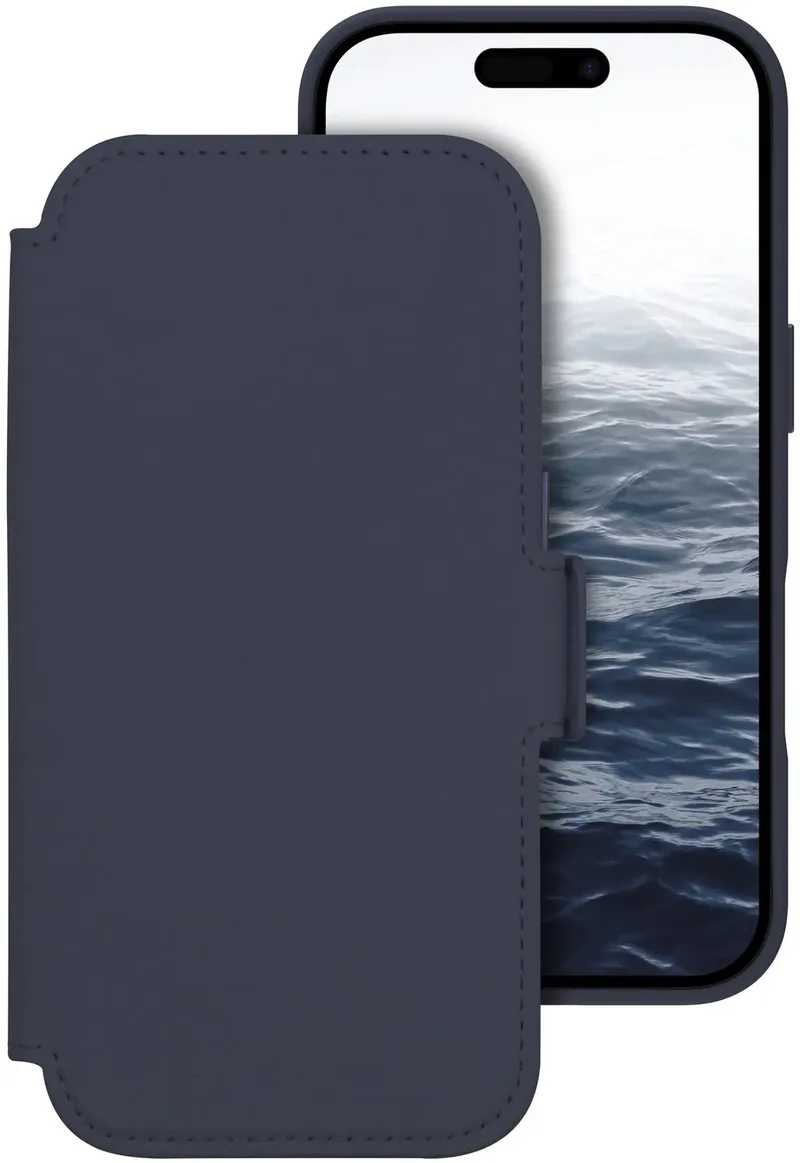 Bookcase hoesje geschikt voor iPhone 17 - Effen Donkerblauw - Kunstleer - 2in1 Magnetisch Uitneembaar Design by dbramante1928 in Blue – product photo