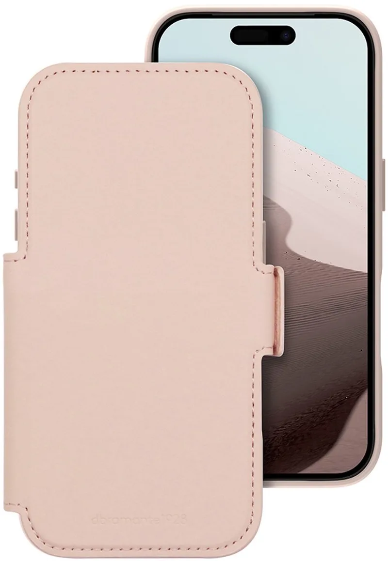 Bookcase hoesje geschikt voor iPhone 17 Pro - Effen - Kunstleer - 2in1 Magnetisch Uitneembaar Design fra dbramante1928 i Lyserød – produktbillede