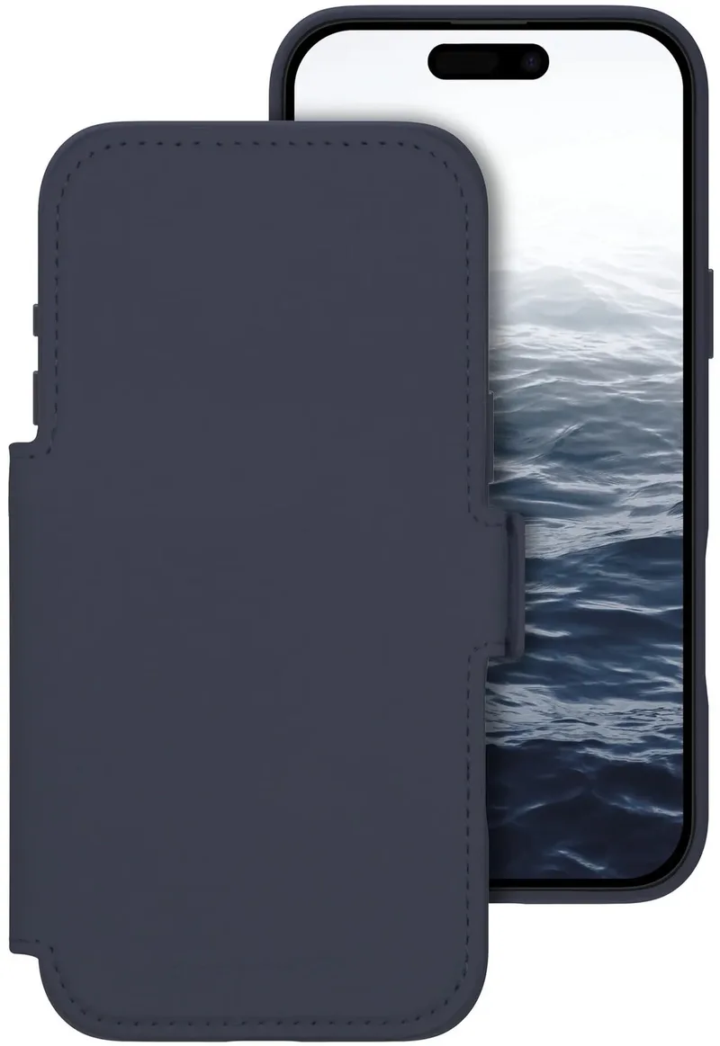 Bookcase hoesje geschikt voor iPhone 17 Pro Max - Effen Donkerblauw - Kunstleer - 2in1 Magnetisch Uitneembaar Design van dbramante1928 in Blauw – productfoto