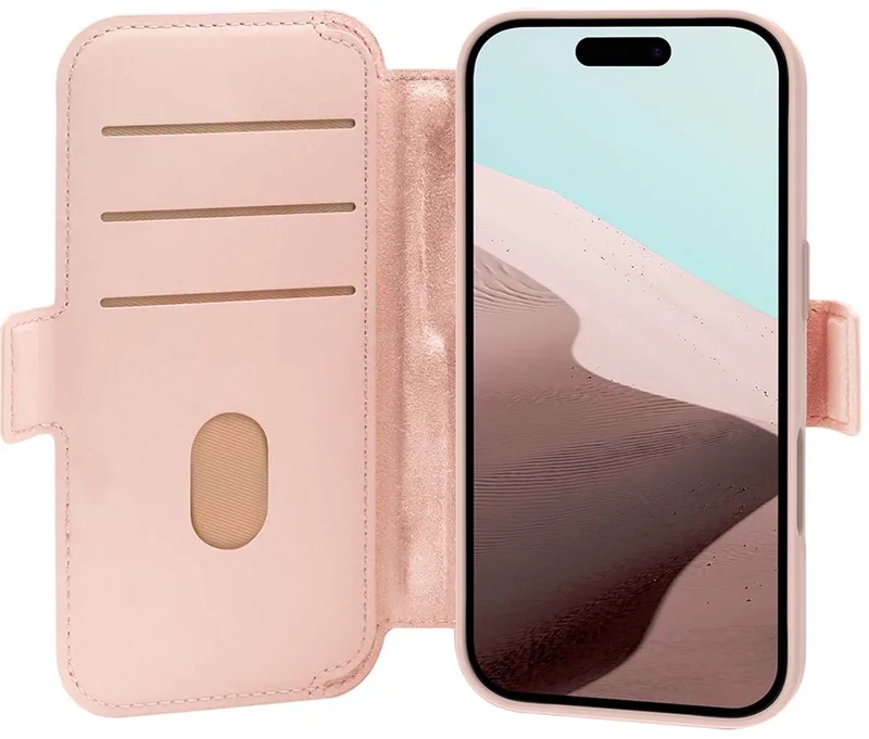 Hoesje geschikt voor iPhone 17 - Wallet Case met Standaard ICON Materiaal by dbramante1928 in Pink – product photo