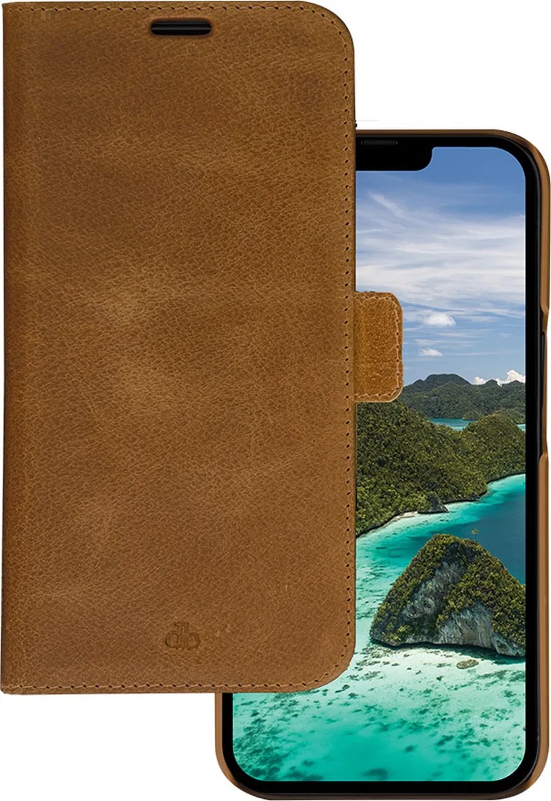 iPhone 14 Plus Bookcase hoesje by dbramante1928 in Lichtbruin – product photo
