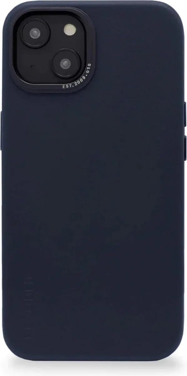 Back Cover - iPhone 14 Plus - Hoogwaardig Europees Leer - Hoesje met Metalen Knoppen - Magnetische Technologie van Apple - Donker Blauw by Decoded in Dark blue – product photo