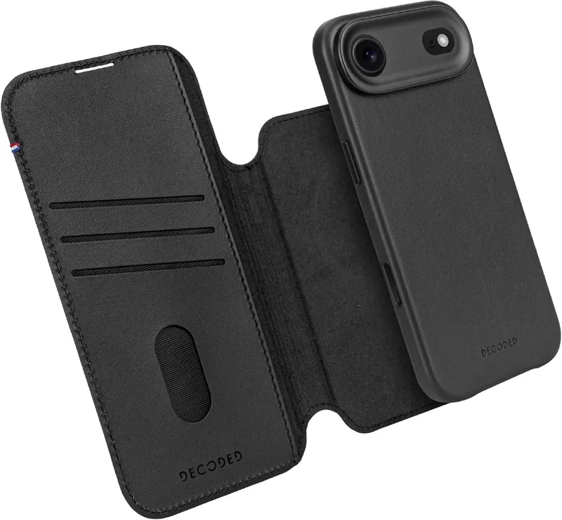 DECODED 2-in-1 Leren Detachable Wallet Hoesje Geschikt voor iPhone 17 Air - Magnetisch Afneembaar - met Pasjeshouder - Premium ECCO Leer - Geschikt voor MagSafe by Decoded in Black – product photo