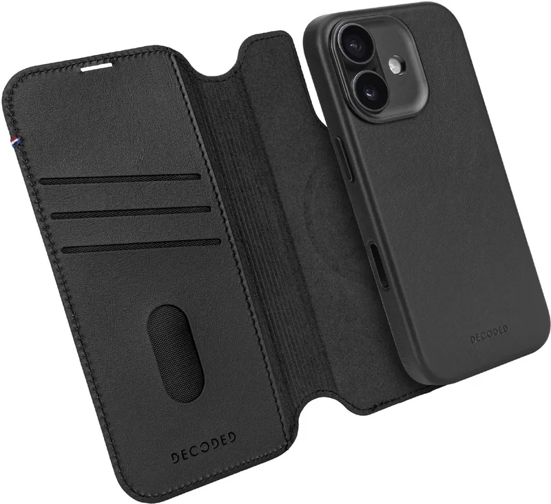 DECODED 2-in-1 Leren Detachable Wallet Hoesje Geschikt voor iPhone 17 - Magnetisch Afneembaar - met Pasjeshouder - Premium ECCO Leer - Geschikt voor MagSafe by Decoded in Black – product photo