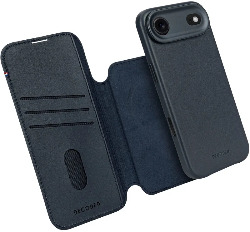 DECODED 2-in-1 Leren Detachable Wallet Hoesje Geschikt voor iPhone 17 Air - Magnetisch Afneembaar - met Pasjeshouder - Premium ECCO Leer - Geschikt voor MagSafe by Decoded in Blue – product photo
