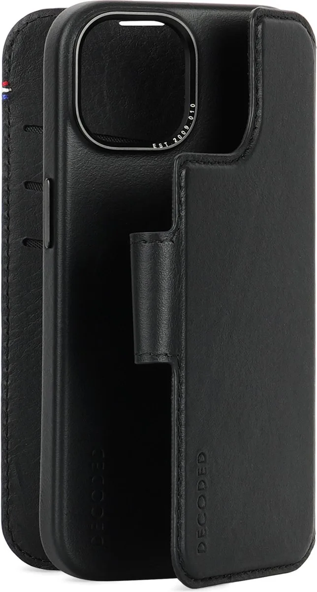 Detachable Wallet Case - iPhone 15 - 2-in-1 Magnetisch Afneembaar Hoesje met Pasjeshouder - Hoogwaardig Europees Leer - Geschikt voor MagSafe - Black de Decoded en Noir – photo produit