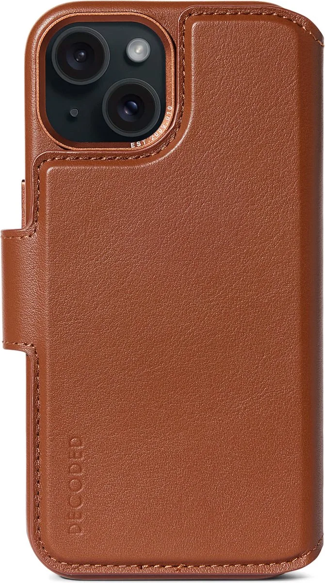 Detachable Wallet Case - iPhone 15 Plus - 2-in-1 Magnetisch Afneembaar Hoesje met Pasjeshouder - Hoogwaardig Europees Leer - Geschikt voor MagSafe - Tan från Decoded i Brun – produktbild