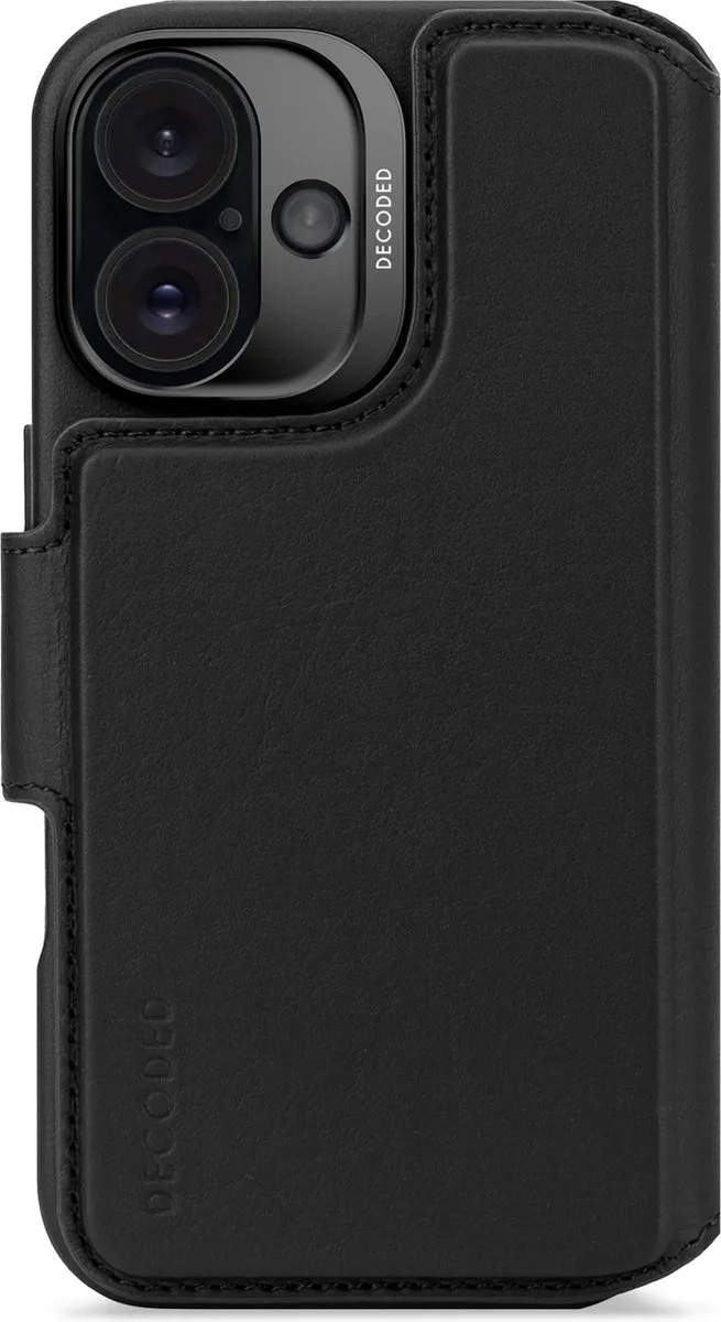 Leren Detachable Wallet Case Geschikt voor iPhone 16 - 2-in-1 Magnetisch Afneembaar Hoesje met Pasjeshouder - Premium ECCO Leer - Geschikt voor MagSafe fra Decoded i Sort – produktbillede