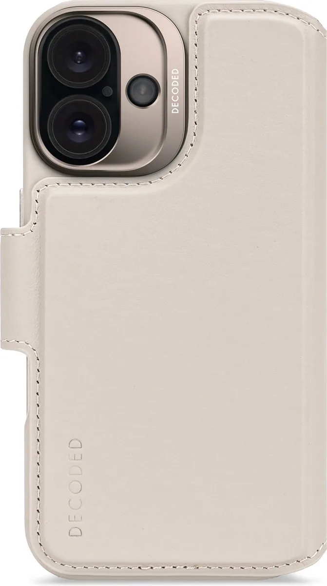 Leren Detachable Wallet Case Geschikt voor iPhone 16 - 2-in-1 Magnetisch Afneembaar Hoesje met Pasjeshouder - Premium ECCO Leer - Geschikt voor MagSafe by Decoded in Beige – product photo