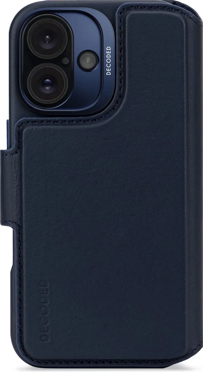 Leren Detachable Wallet Case Geschikt voor iPhone 16 - 2-in-1 Magnetisch Afneembaar Hoesje met Pasjeshouder - Premium ECCO Leer - Geschikt voor MagSafe by Decoded in Blue – product photo