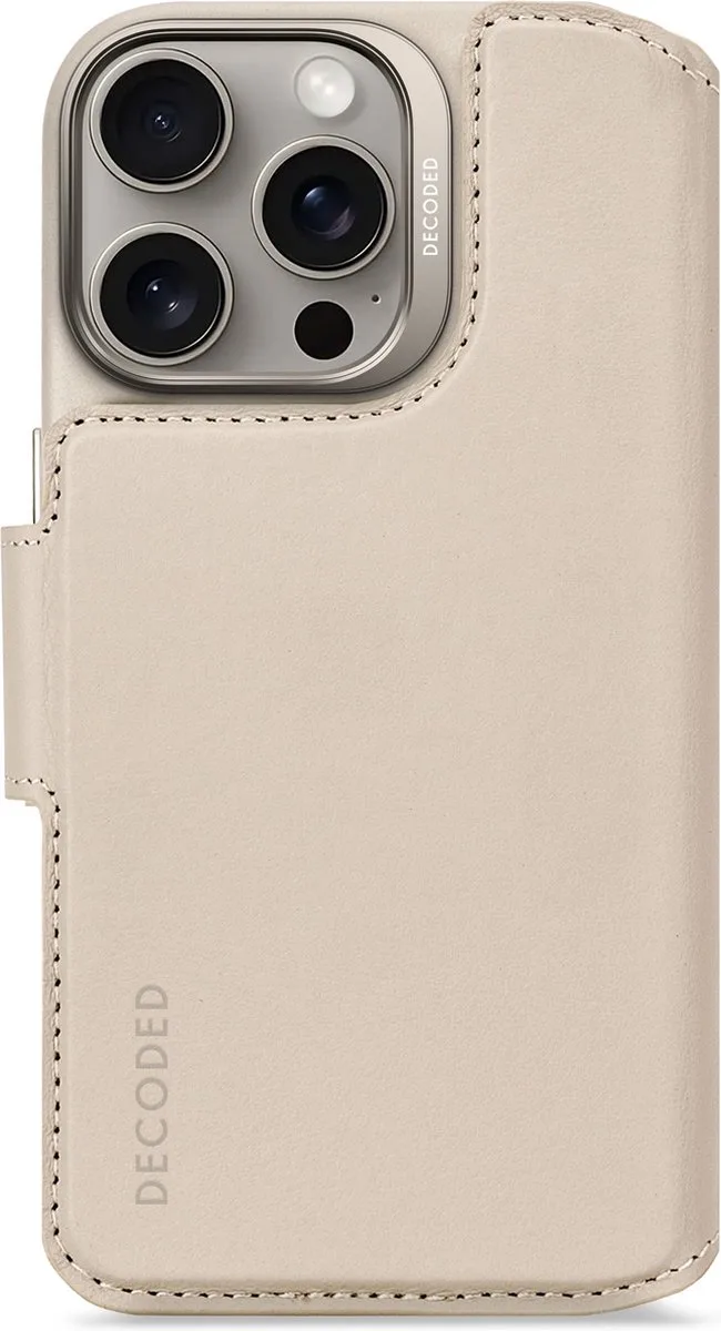 Leren Detachable Wallet Case Geschikt voor iPhone 16 Pro - 2-in-1 Magnetisch Afneembaar Hoesje met Pasjeshouder - Premium ECCO Leer - Geschikt voor MagSafe de Decoded en Beige – photo produit
