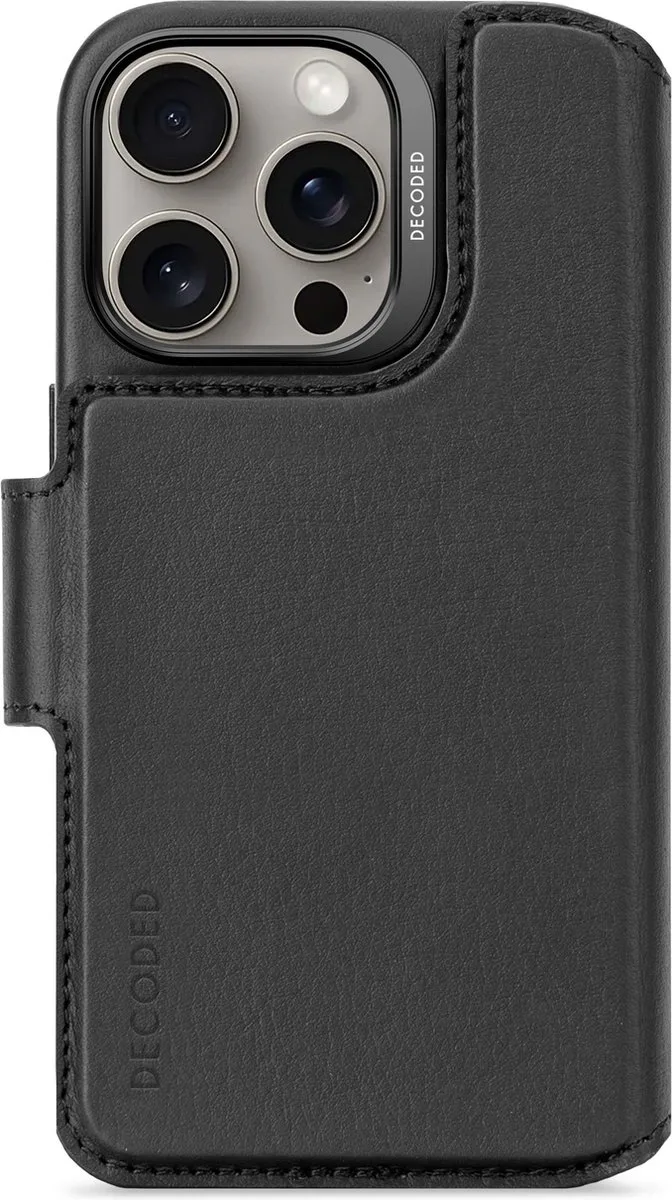 Leren Detachable Wallet Case Geschikt voor iPhone 16 Pro - 2-in-1 Magnetisch Afneembaar Hoesje met Pasjeshouder - Premium ECCO Leer - Geschikt voor MagSafe van Decoded in Zwart – productfoto