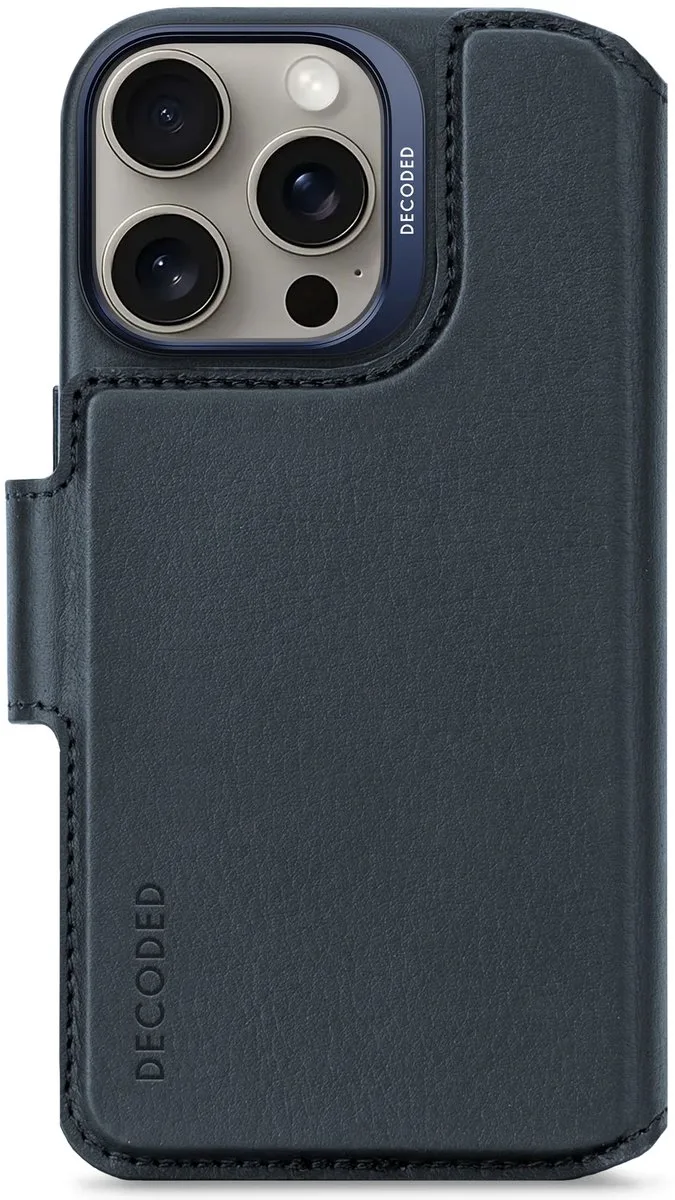 Leren Detachable Wallet Case Geschikt voor iPhone 16 Pro - 2-in-1 Magnetisch Afneembaar Hoesje met Pasjeshouder - Premium ECCO Leer - Geschikt voor MagSafe van Decoded in Blauw – productfoto