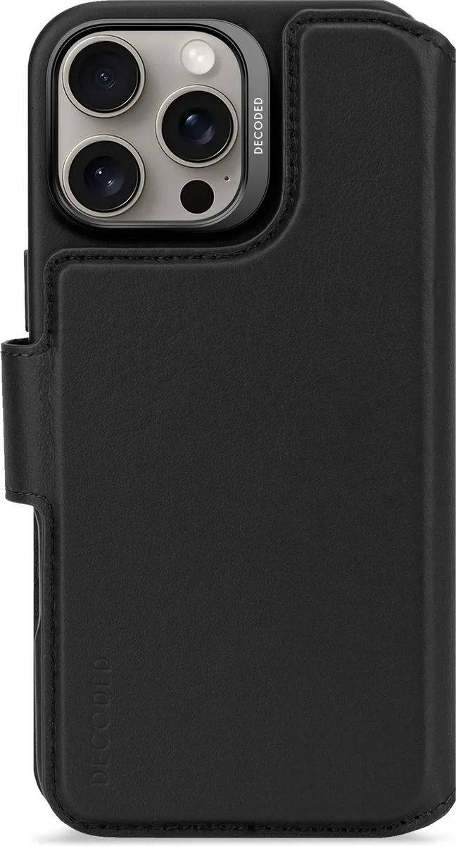 Leren Detachable Wallet Case Geschikt voor iPhone 16 Pro Max - 2-in-1 Magnetisch Afneembaar Hoesje met Pasjeshouder - Premium ECCO Leer - Geschikt voor MagSafe fra Decoded i Sort – produktbillede