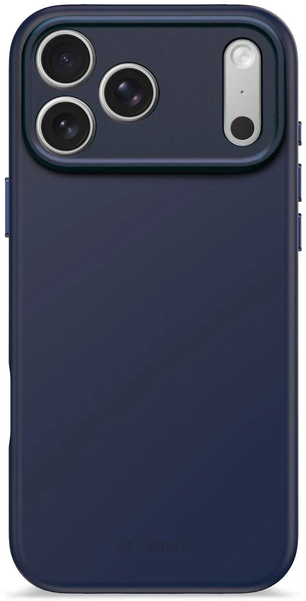 Siliconen Hoesje voor iPhone 17 Pro Max, Premium Soft-Touch, Antibacteriële Coating, MagSafe Compatibel, Valbescherming, Krasbestendig, Metalen Knoppen, Stevige Grip, Donker Blauw van Decoded in Donkerblauw – productfoto