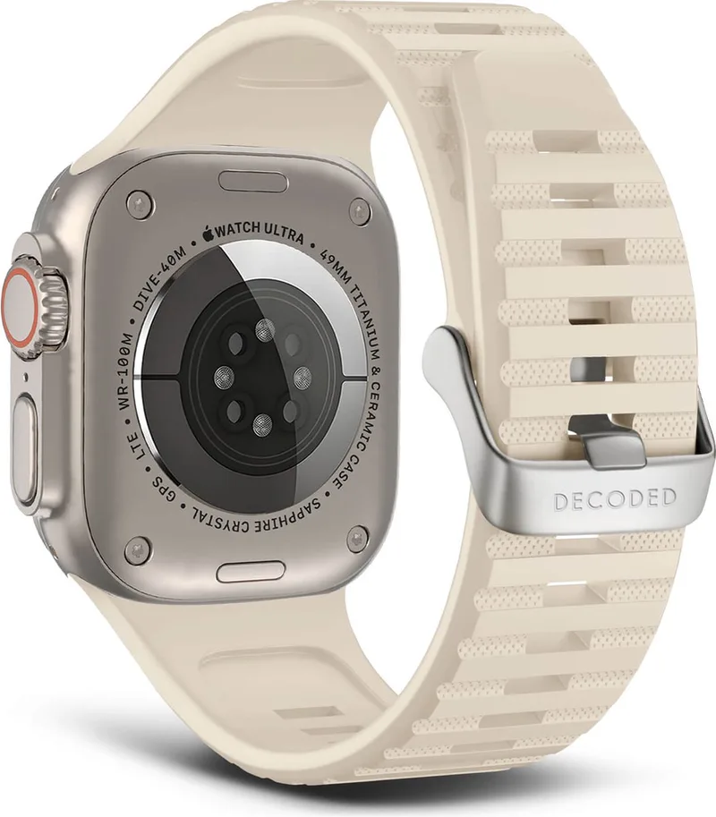 Siliconen Ultra Sport Bandje - Geschikt voor Apple Watch Grote Series 1-9 / SE / Ultra Modellen - Waterproof en Sterke Sluiting by Decoded in White – product photo