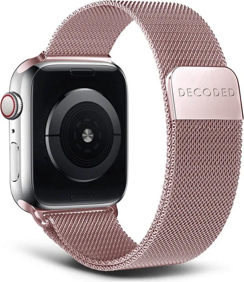 Stainless Steel Apple Watch Bandje - Geschikt voor Series 1-10 / SE - 42/44/45 mm - Sterke Magneetsluiting von Decoded in Rosé Gold – Produktfoto