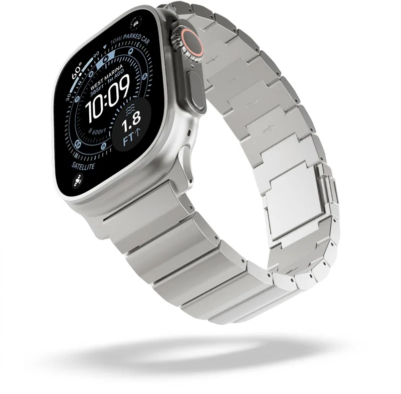 Titanium Watch Bandje - Apple Watch Band - Compatibel met Apple Watch Ultra 1/2 en 44, 45, 46, 49 mm Modellen - Lichtgewicht - Krasbestendig met DLC-coating - Verstelbare Pasvorm - Magnetische Sluiting by Decoded in Grey – product photo
