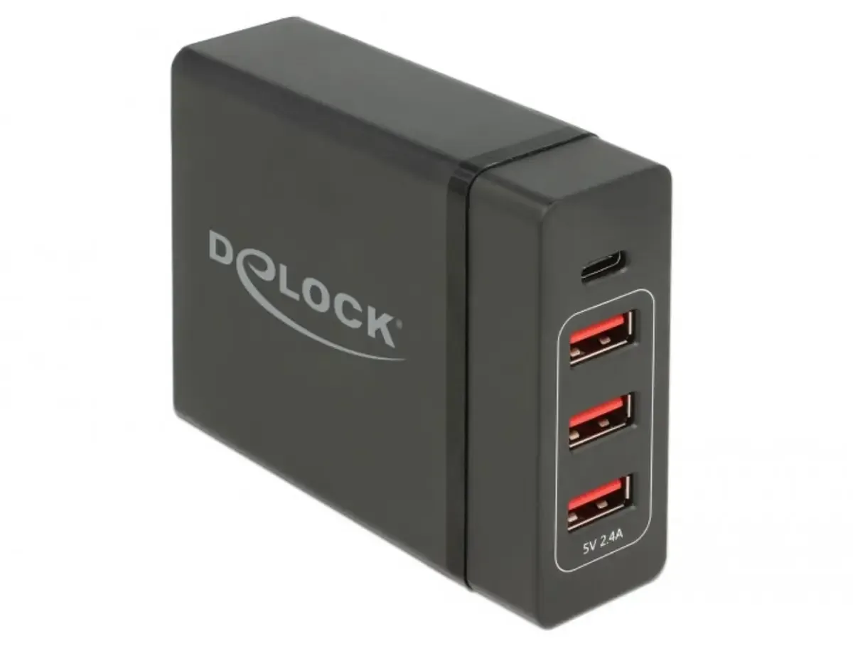 Delock 63974 USB Ladegerät 60 W USB-C®, USB-A USB PD Schwarz Steckdose USB Power Delivery (USB-PD), Überstromschutz fra Delock – produktbillede