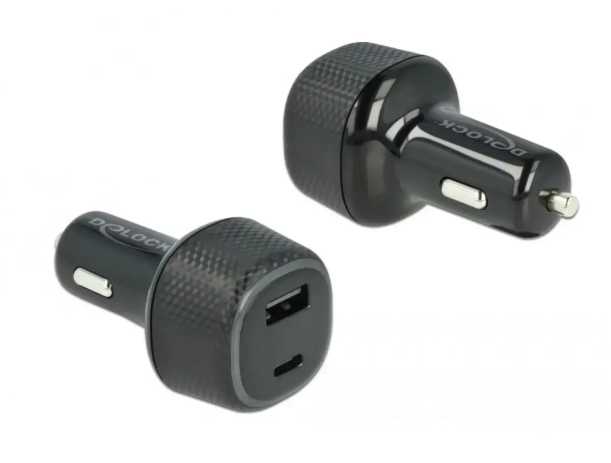 Delock 64108 USB Ladegerät 63 W 1x USB-C®, 1x USB-A Quick Charge, USB PD Schwarz KFZ, LKW Schnellladegerät fra Delock – produktbillede