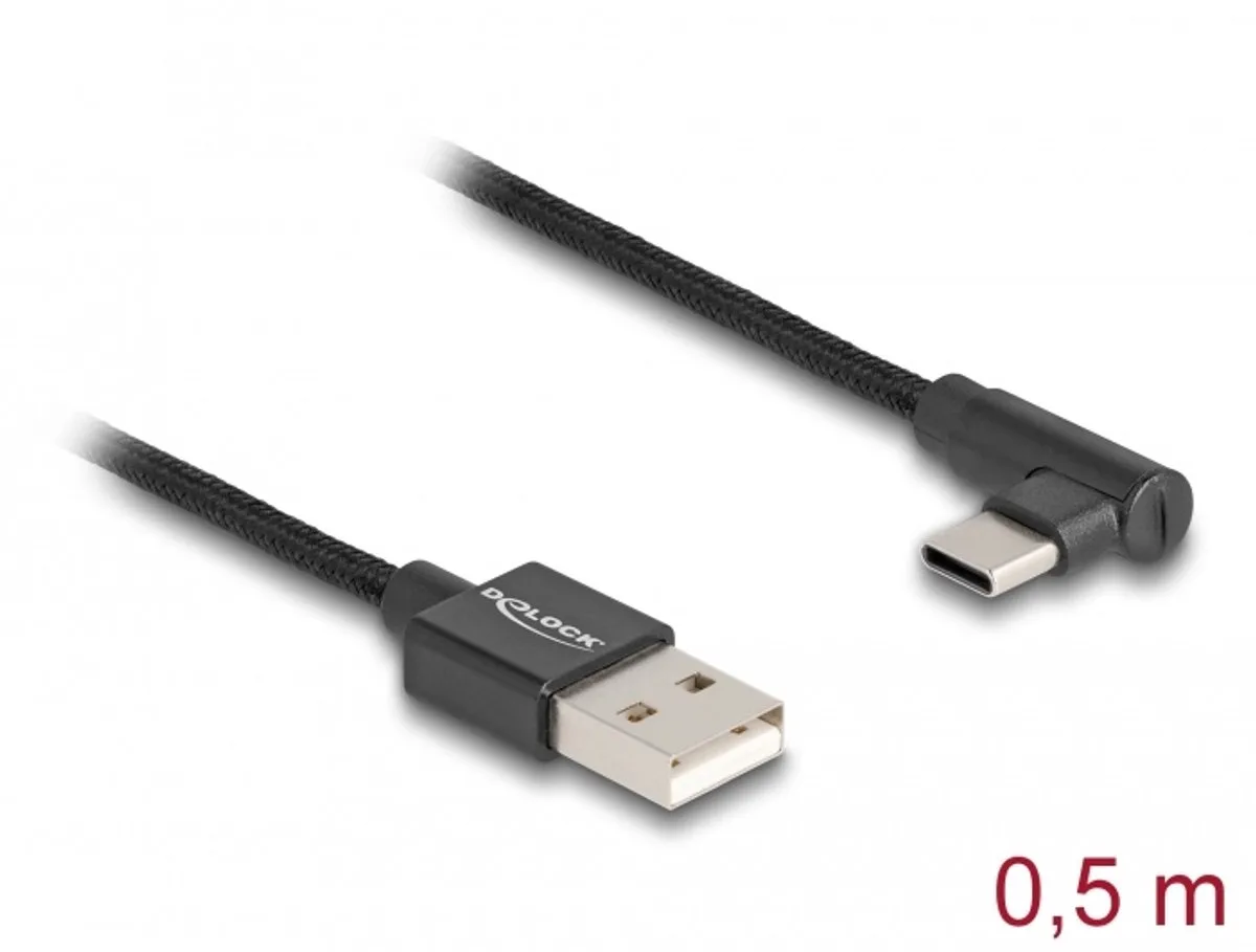 USB-kabel USB 2.0 USB-A-hanstik, USB-C® stik 0.50 m Sort Vinklet kabeludgang 80029 fra Delock i Sort – produktbillede