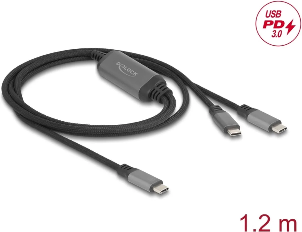 DeLOCK 81271 USB-kabel 1,2 m USB C 2 x USB C 100 W Zwart, Grijs från Delock i Svart, Grå – produktbild