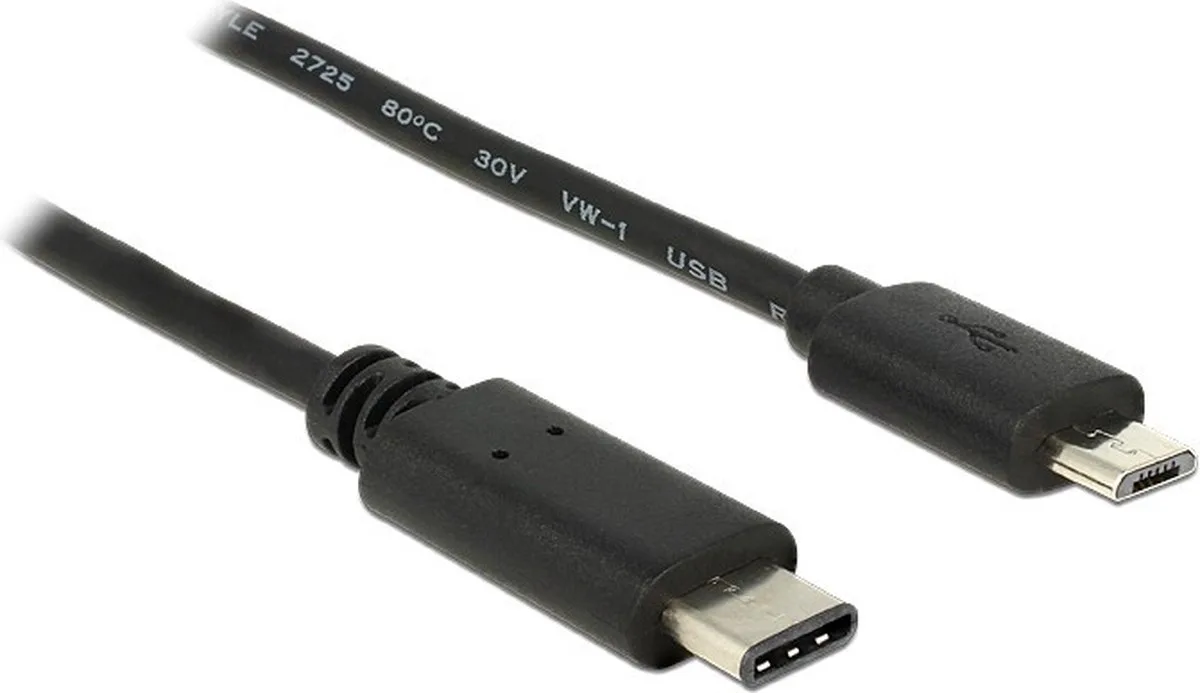 Delock 83333 USB-kabel USB 2.0 USB-micro-B stekker, USB-C stekker 0.50 m fra Delock i Sort – produktbillede