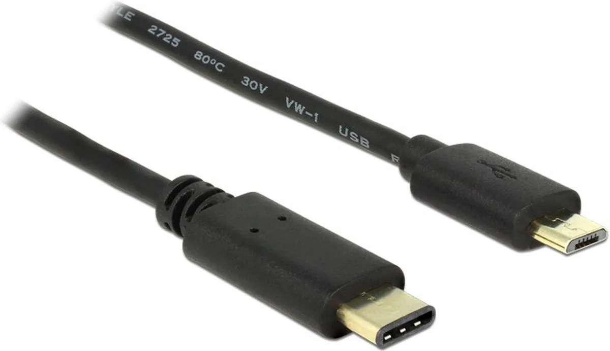 USB-kabel USB 2.0 USB-micro-B-hanstik, USB-C® stik 2.00 m Sort 83334 fra Delock i Sort – produktbillede