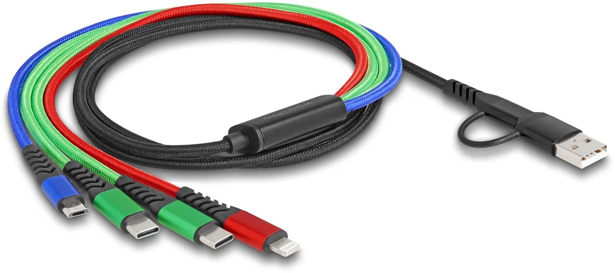 Delock 87035 USB-laadkabel USB 2.0 USB-A stekker, USB-C stekker, USB-C stekker, USB-micro-B stekker, Apple Lightning st fra Delock i Sort, Blå, Grøn, Rød – produktbillede