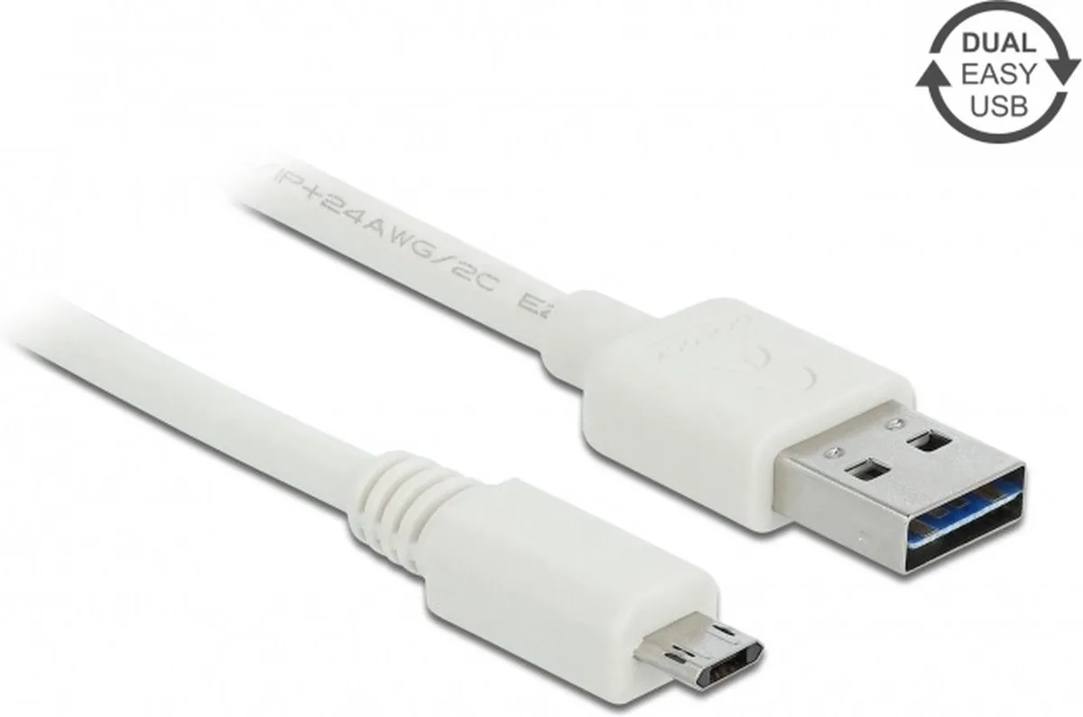 Easy-Micro USB naar Easy-USB-A kabel - USB2.0 - tot 2A / 0,50 meter fra Delock i Hvid – produktbillede