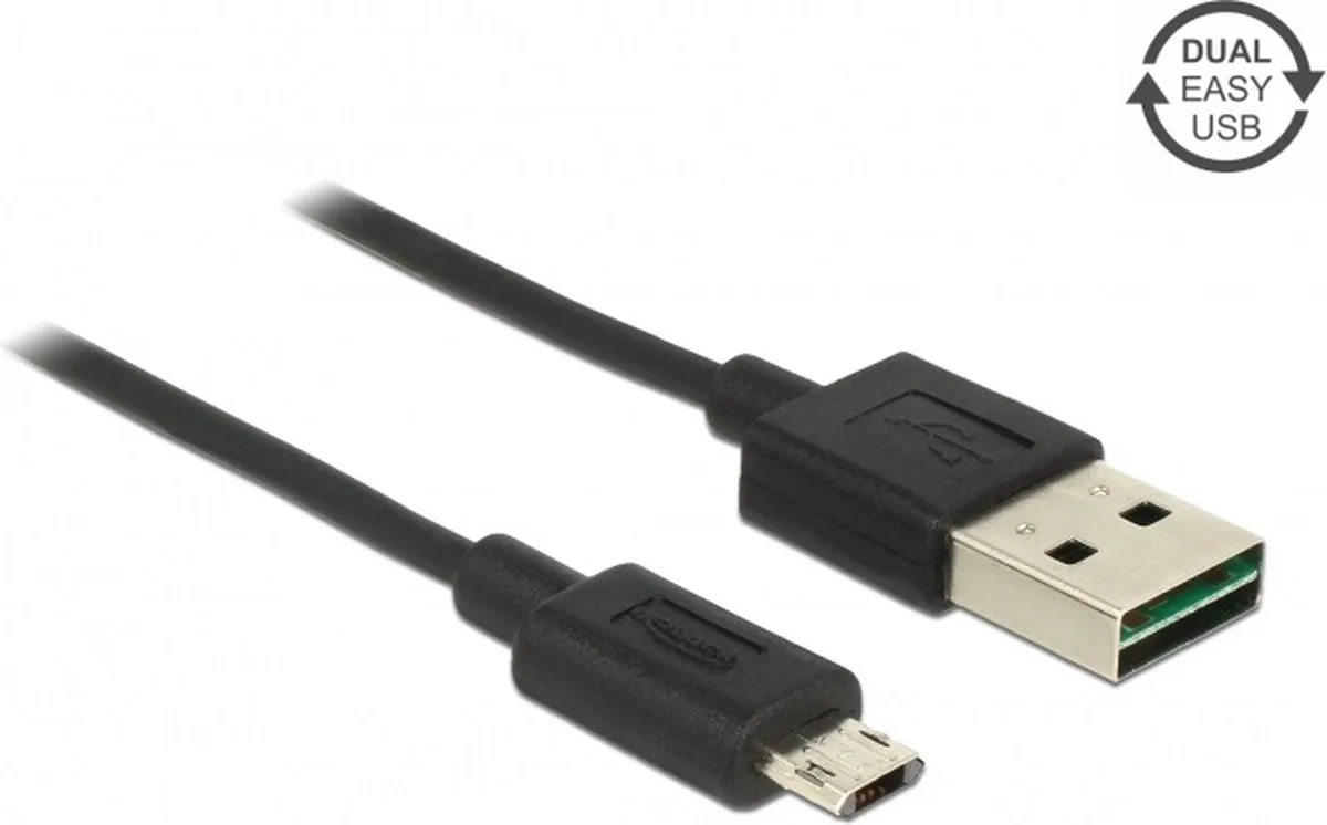 Easy-Micro USB naar Easy-USB-A kabel - USB2.0 - tot 2A / 0,50 meter fra Delock i Sort – produktbillede
