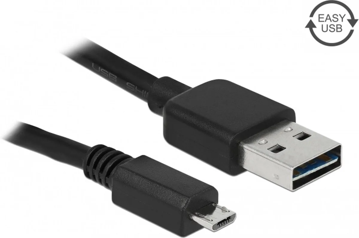 Micro USB naar Easy-USB-A kabel - USB2.0 - tot 2A / 0,50 meter från Delock i Svart – produktbild