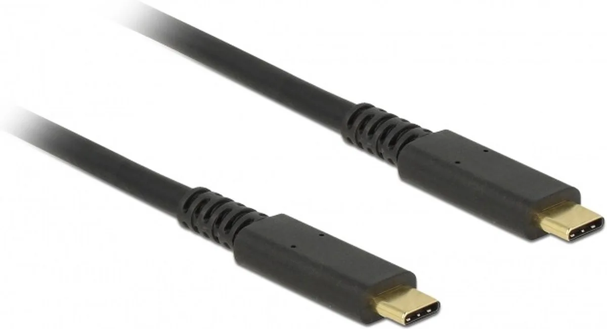 Premium USB-C naar USB-C coaxiale kabel met E-Marker chip - USB3.2 (tot 10 Gbit/s) - PD tot 20V/3A - video tot 8K 30Hz / 1 meter från Delock i Svart – produktbild