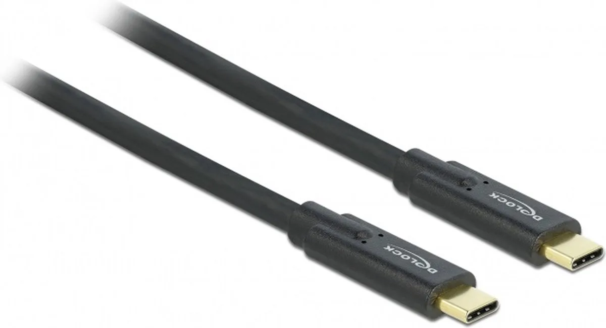 Premium USB-C naar USB-C kabel met E-Marker chip - USB3.2 (tot 10 Gbit/s) - PD tot 20V/5A - video tot 8K 30Hz / 0,50 meter von Delock in Schwarz – Produktfoto