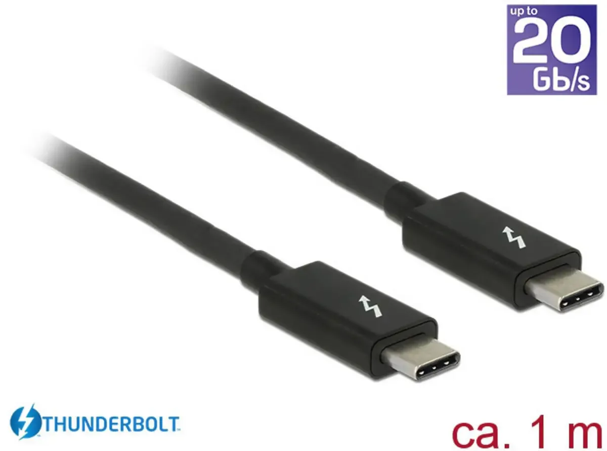 Thunderbolt Anschlusskabel Thunderbolt™ (USB-C®) Stecker, Thunderbolt™ (USB-C®) Stecker 1.00 m Schwarz 84845 Thunderbolt™-Kabel by Delock – product photo