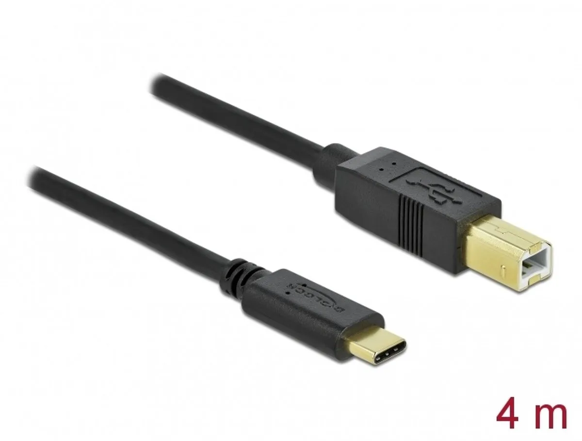 USB 2.0 cable Type-C to Type-B 4 m van Delock in Zwart – productfoto