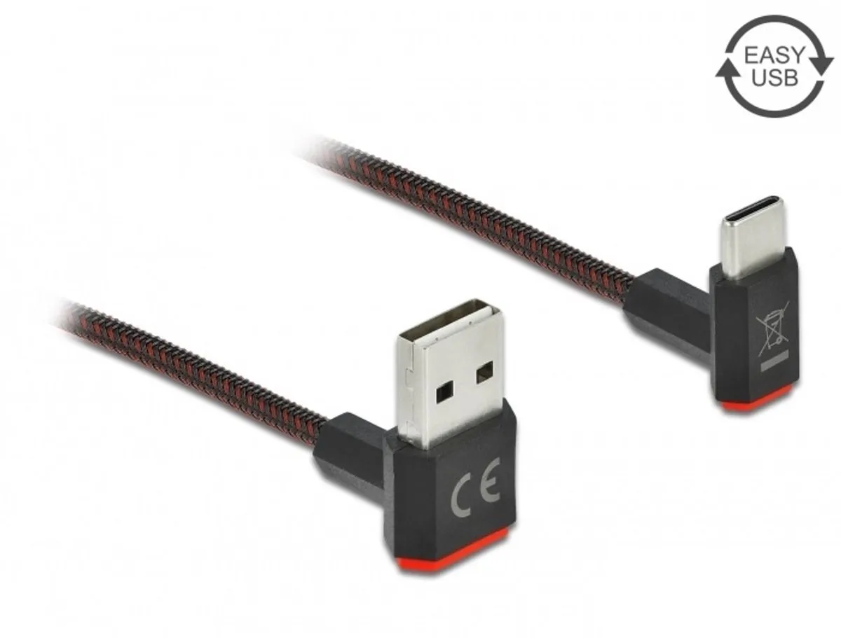 USB-A naar USB-C Kabel - USB 2.0 - USB-A Haaks naar boven en onder - 0,2 meter fra Delock i Sort – produktbillede