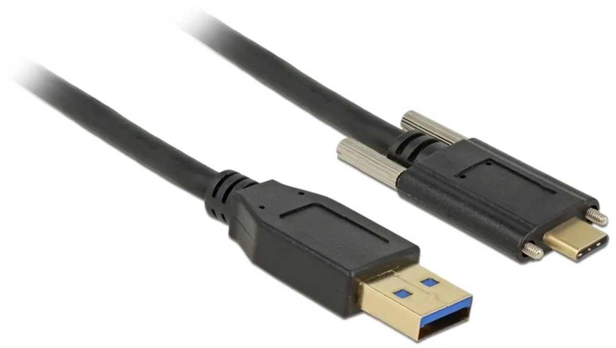 USB-A naar USB-C kabel - USB-C connector met 2 schroeven - USB3.1 Gen 2 - tot 3A / 1 meter fra Delock i Sort – produktbillede
