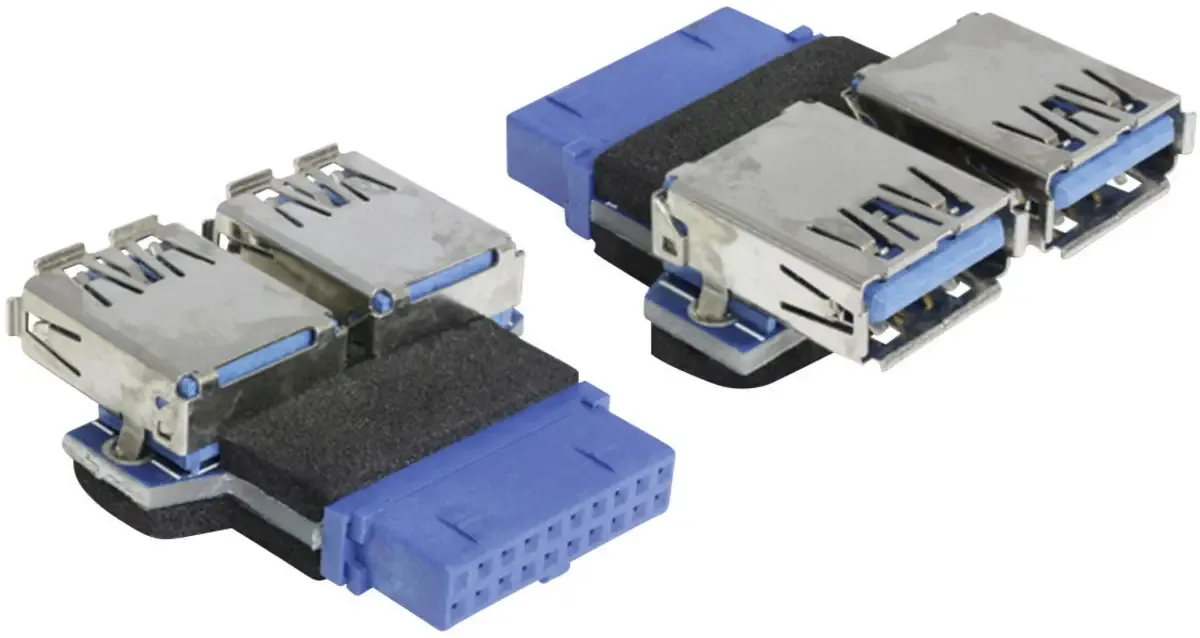 USB Adapter [1x USB 3.2 Gen 1 bus intern 19-polig (USB 3.0) - 2x USB 3.2 Gen 1 bus A (USB 3.0)] 65324 fra Delock i Blå – produktbillede