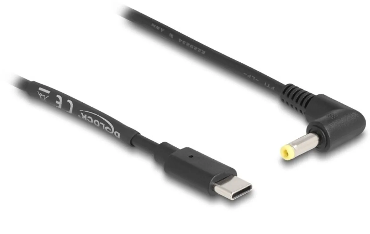USB-C - DC plug haaks kabel | 4,0 x 1,7mm | max. 5V/2A (10W) | 1,5 meter fra Delock i Sort – produktbillede