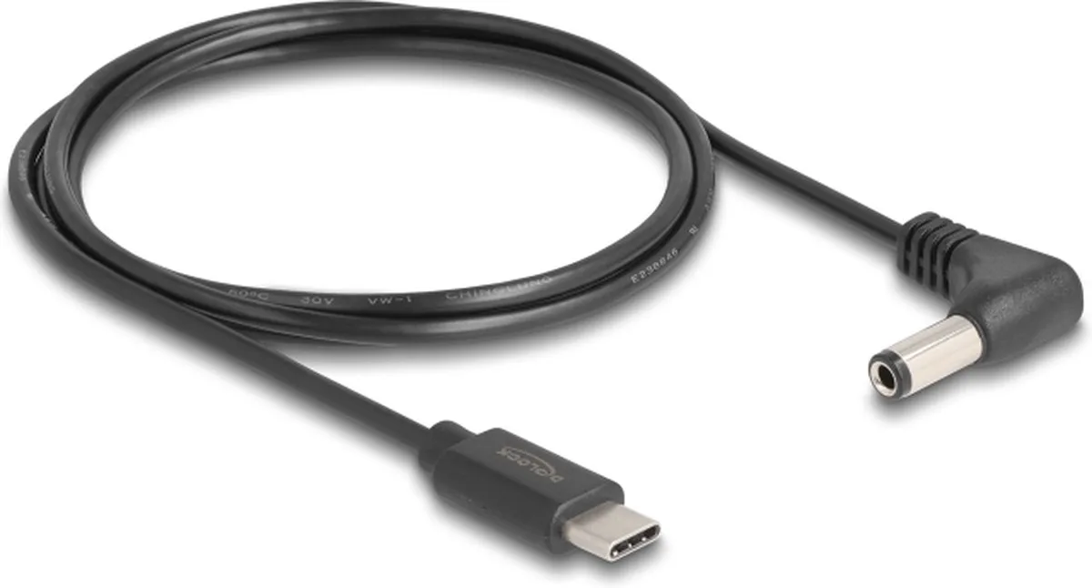 USB-C - DC plug haaks kabel | 5,5 x 2,5mm | max. 5V/1A (5W) | 1,5 meter fra Delock i Sort – produktbillede