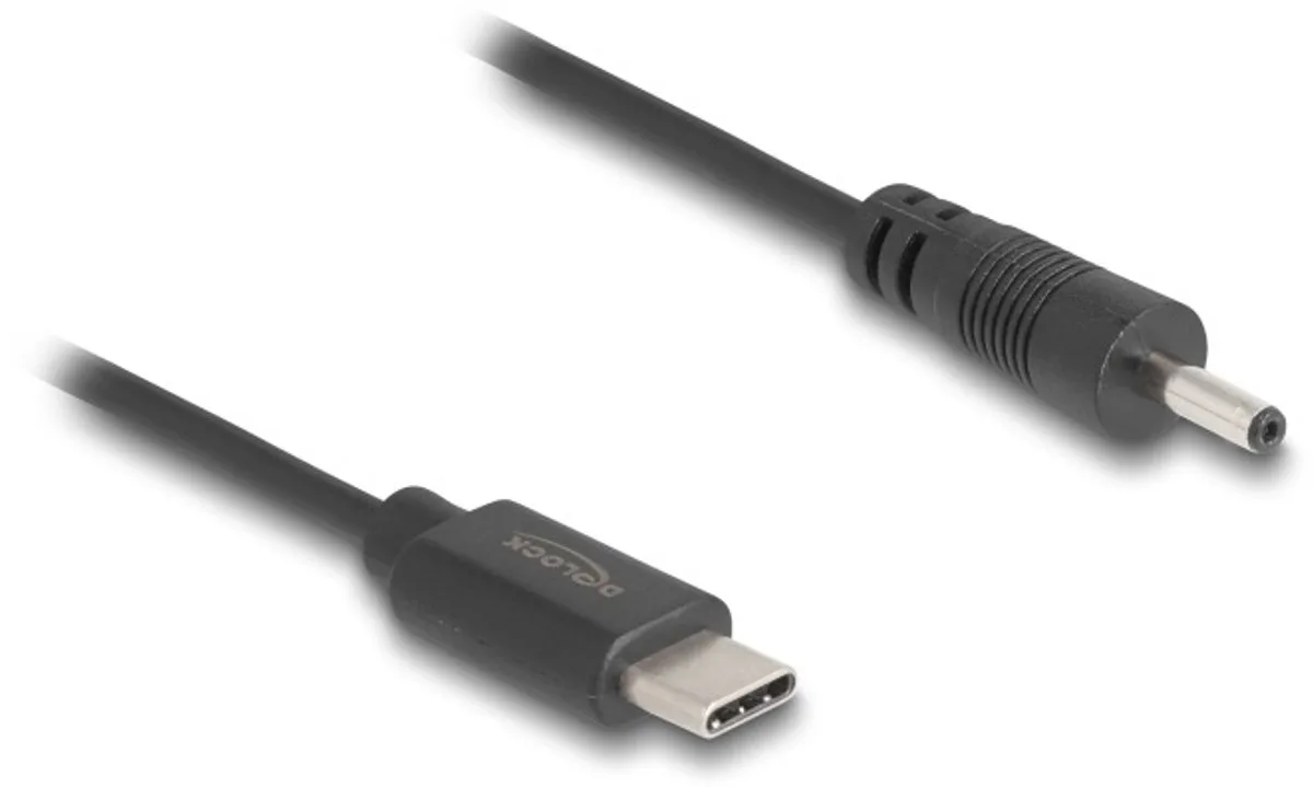 USB-C - DC plug kabel | 3,0 x 1,0mm | kabel | max. 5V/0,7A (3,5W) | 0,25 meter från Delock i Svart – produktbild