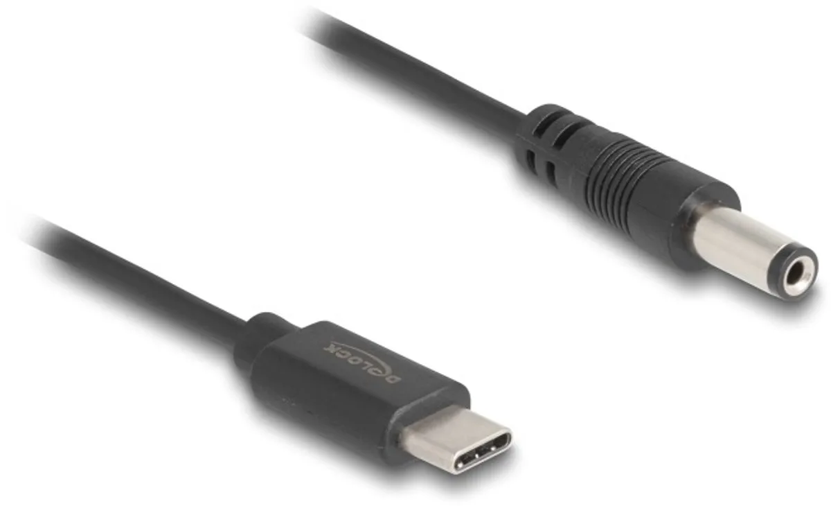 USB-C - DC plug kabel | 5,5 x 2,1mm | max. 5V/1,5A (7,5W) | 1 meter fra Delock i Sort – produktbillede