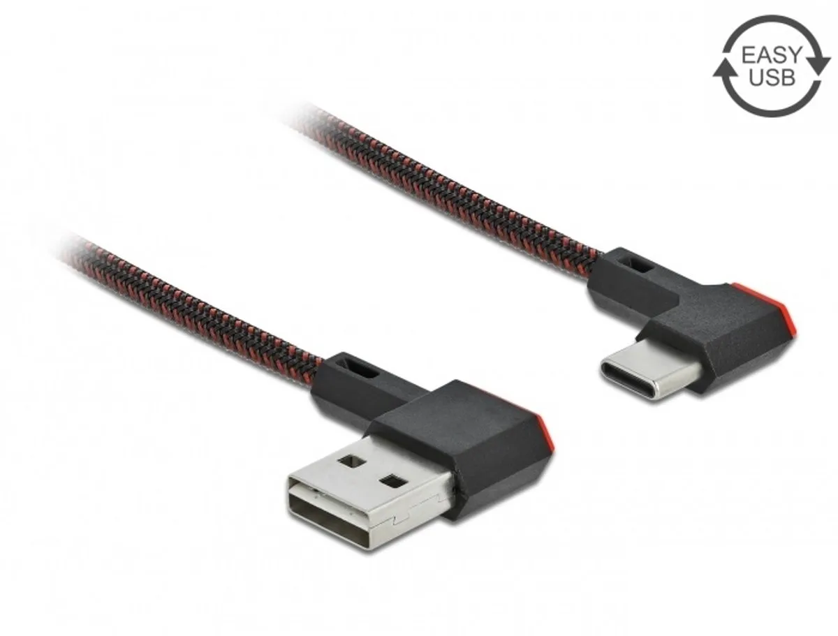 USB-C - Easy-USB-A kabel | haaks links/rechts | USB2.0 | QC 18W | nylon | 1,5 meter från Delock i Svart – produktbild